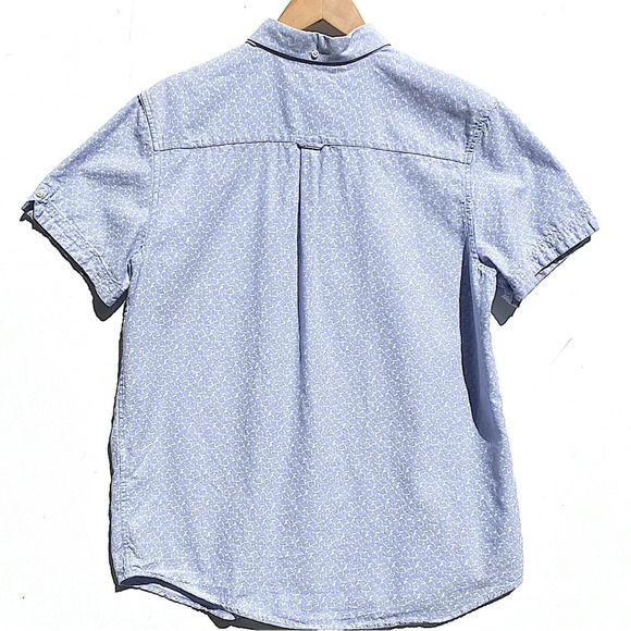 BEN SHERMAN Men’s 100% cotton Light Blue and White Geo Print Short Sleeve Shirt - Picture 4 of 6